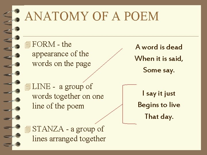 ANATOMY OF A POEM 4 FORM - the appearance of the words on the