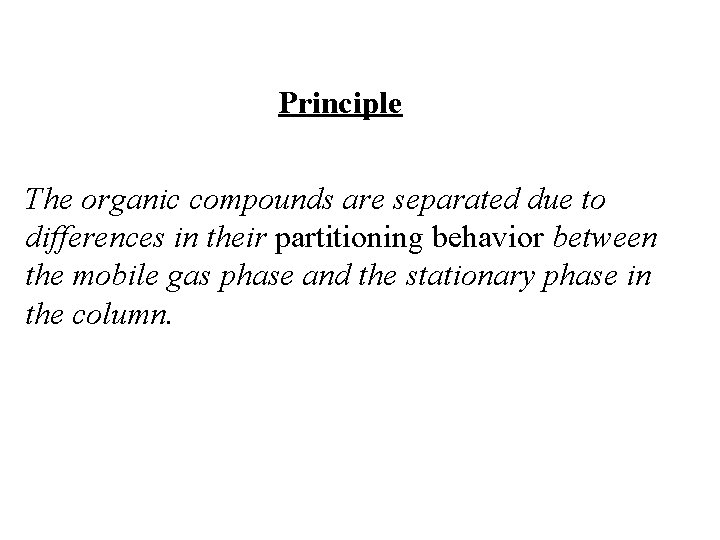 Principle The organic compounds are separated due to differences in their partitioning behavior between