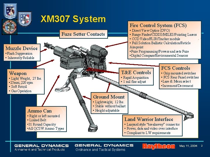 XM 307 System Fire Control System (FCS) • Direct View Optics (DVO) • Range