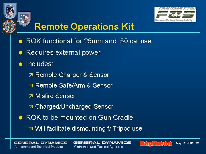 Remote Operations Kit l ROK functional for 25 mm and. 50 cal use l