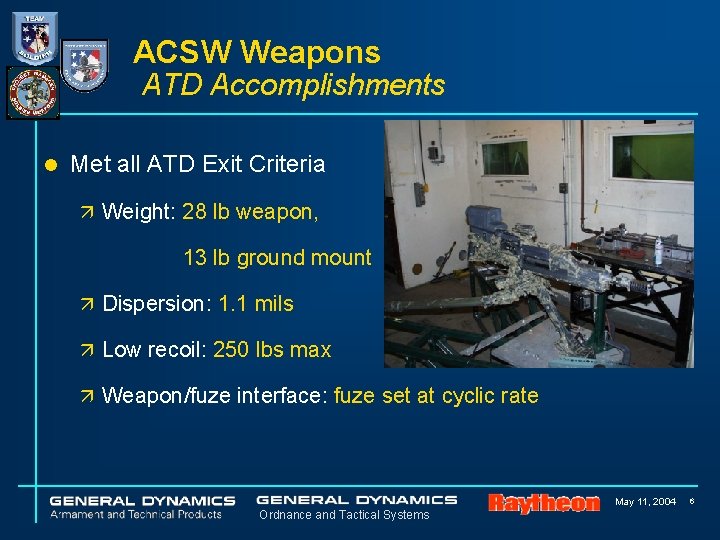 ACSW Weapons ATD Accomplishments l Met all ATD Exit Criteria ä Weight: 28 lb