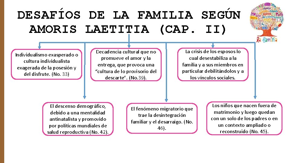 DESAFÍOS DE LA FAMILIA SEGÚN AMORIS LAETITIA (CAP. II) Individualismo exasperado o cultura individualista