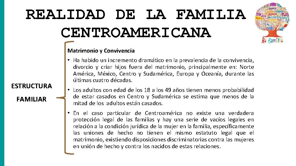 REALIDAD DE LA FAMILIA CENTROAMERICANA Matrimonio y Convivencia ESTRUCTURA FAMILIAR • Ha habido un