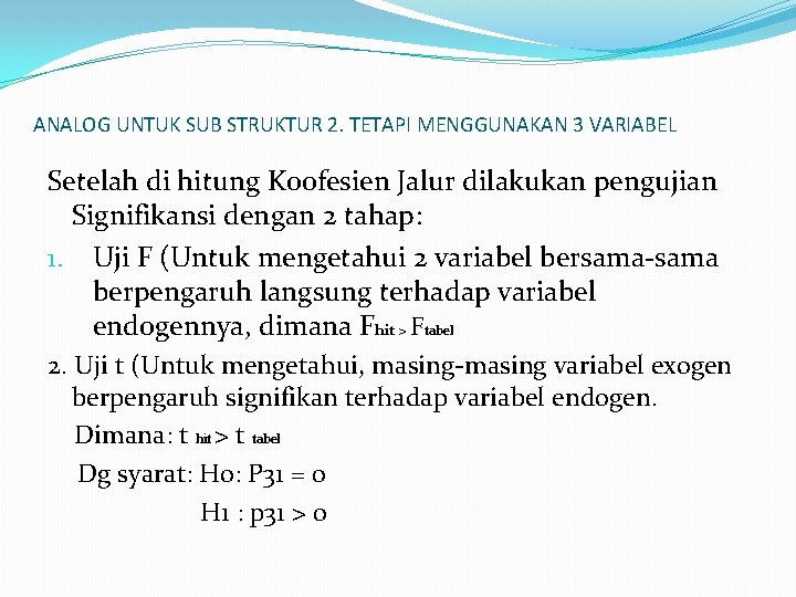 ANALOG UNTUK SUB STRUKTUR 2. TETAPI MENGGUNAKAN 3 VARIABEL Setelah di hitung Koofesien Jalur