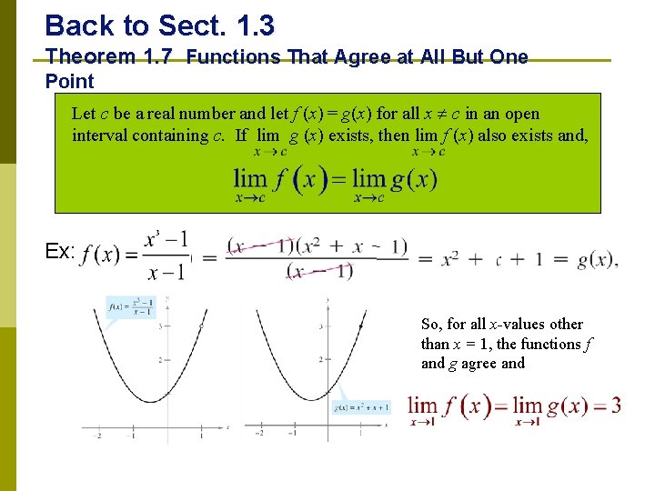 Back to Sect. 1. 3 Theorem 1. 7 Functions That Agree at All But