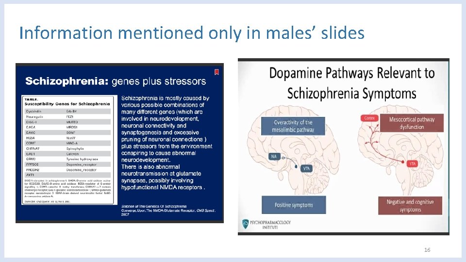 Information mentioned only in males’ slides 16 