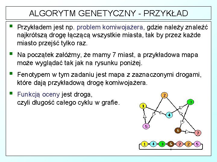 ALGORYTM GENETYCZNY - PRZYKŁAD § Przykładem jest komiwojażera, gdzie należy znaleźć _ Ze względu