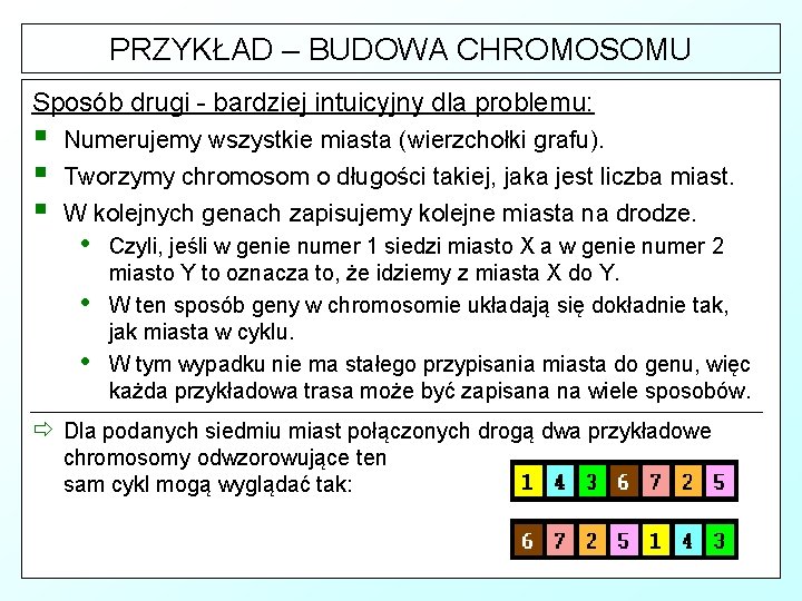 PRZYKŁAD – BUDOWA CHROMOSOMU Sposób drugi - bardziej intuicyjny dla -problemu: _ Ze względu