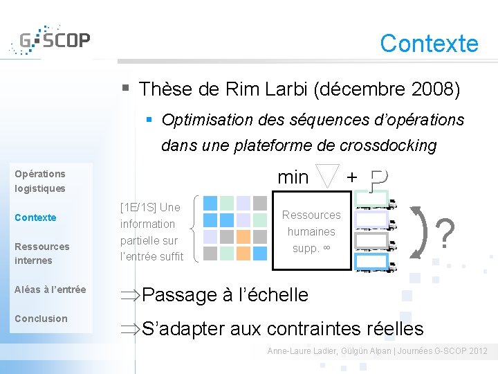 Contexte § Thèse de Rim Larbi (décembre 2008) § Optimisation des séquences d’opérations dans