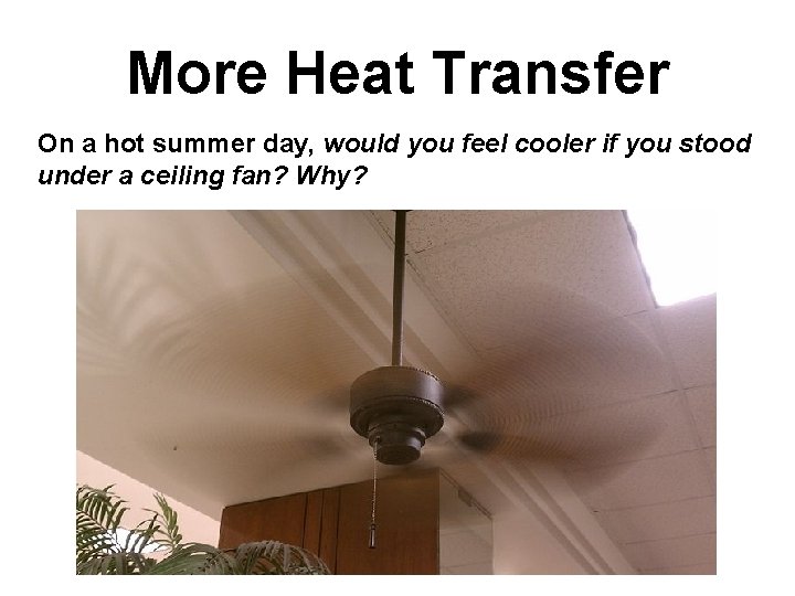 More Heat Transfer On a hot summer day, would you feel cooler if you More Heat Transfer On a hot summer day, would you feel cooler if you