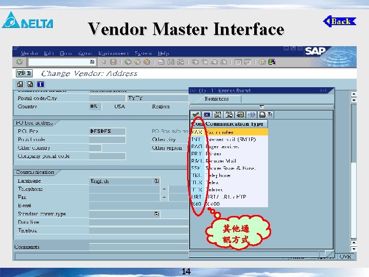 Vendor Master Interface 其他通 訊方式 14 