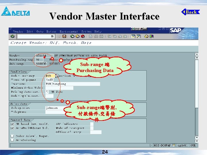 Vendor Master Interface Sub-range 端 Purchasing Data Sub-range端幣別, 付款條件, 交易條 件 24 