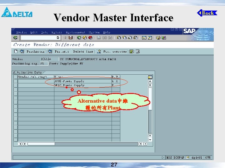 Vendor Master Interface Alternative data中維 護的所有Plant 27 