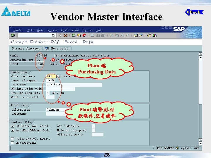 Vendor Master Interface Plant 端 Purchasing Data Plant 端幣別, 付 款條件, 交易條件 28 