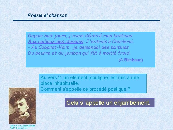 Poésie et chanson Depuis huit jours, j'avais déchiré mes bottines Aux cailloux des chemins.