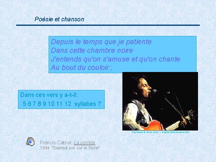 Poésie et chanson Depuis le temps que je patiente Dans cette chambre noire J'entends