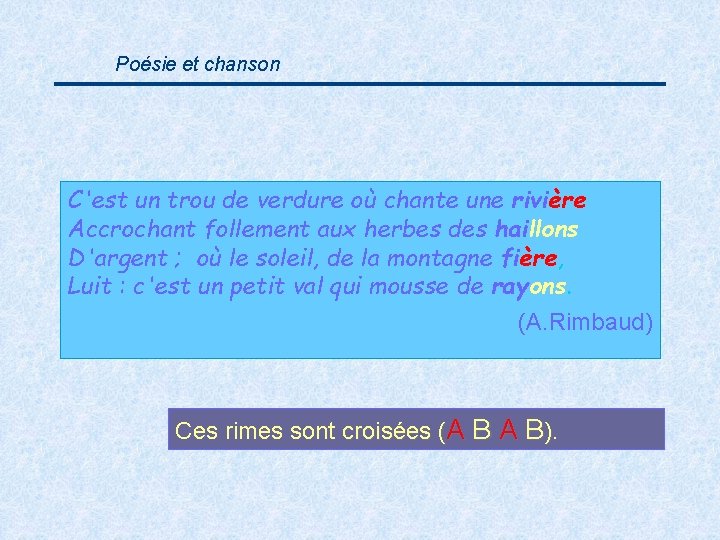 Poésie et chanson C'est un trou de verdure où chante une rivière Accrochant follement