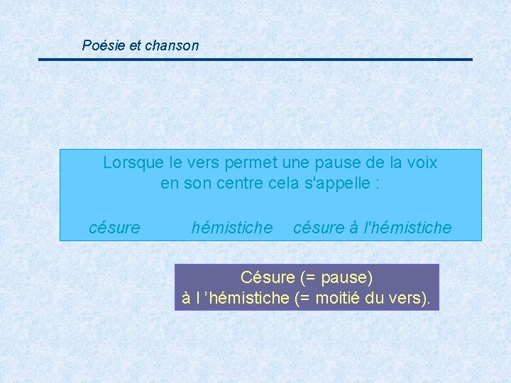 Poésie et chanson Lorsque le vers permet une pause de la voix en son