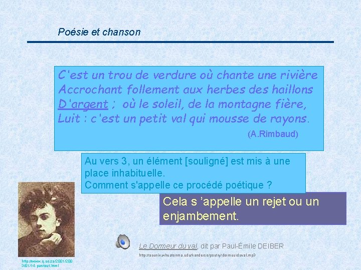Poésie et chanson C'est un trou de verdure où chante une rivière Accrochant follement