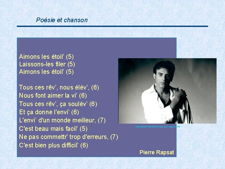 Poésie et chanson Aimons les étoil’ (5) Laissons-les filer (5) Aimons les étoil’ (5)