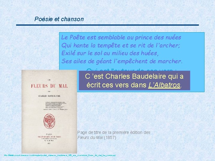 Poésie et chanson Le Poête est semblable au prince des nuées Qui hante la