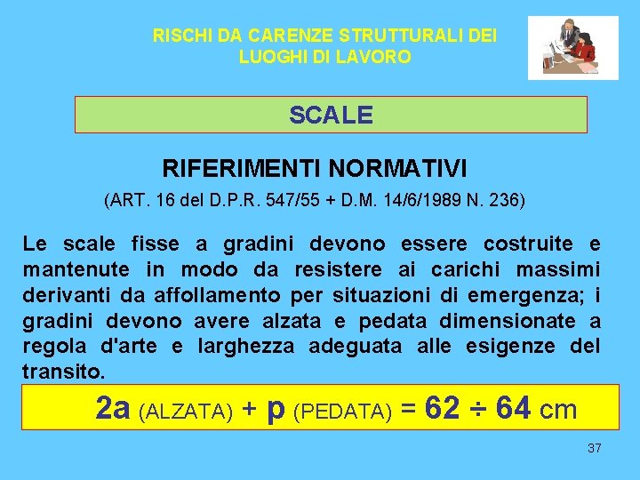 RISCHI DA CARENZE STRUTTURALI DEI LUOGHI DI LAVORO SCALE RIFERIMENTI NORMATIVI (ART. 16 del