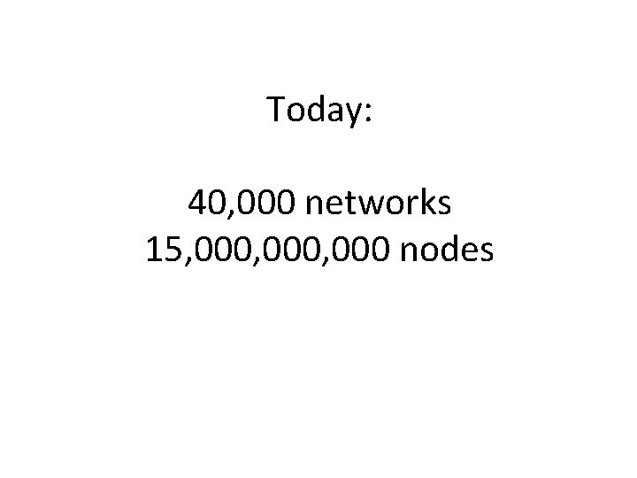 Today: 40, 000 networks 15, 000, 000 nodes 