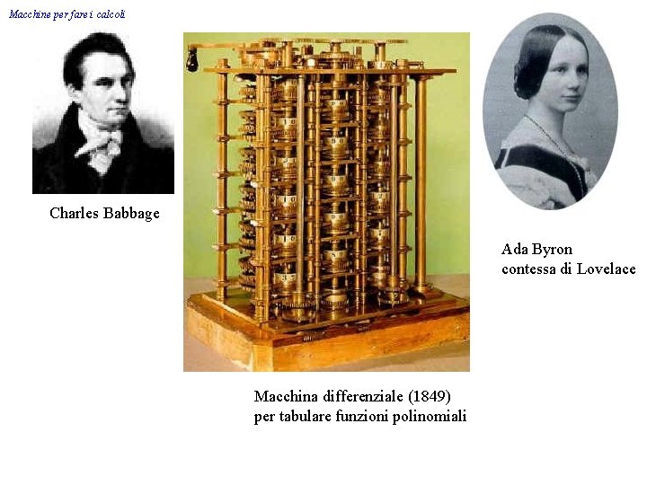 Macchine per fare i calcoli Charles Babbage Ada Byron contessa di Lovelace Macchina differenziale