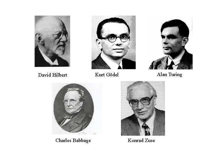 David Hilbert Charles Babbage Alan Turing Kurt Gödel Konrad Zuse 