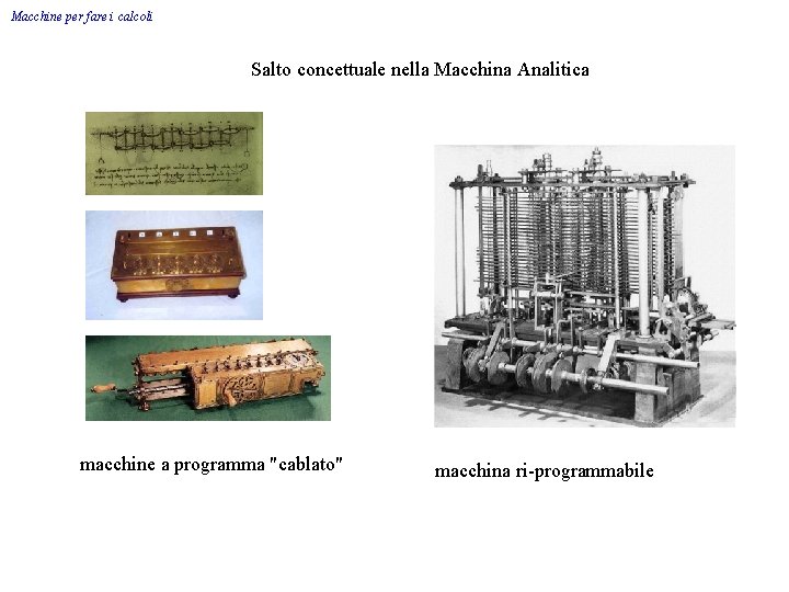 Macchine per fare i calcoli Salto concettuale nella Macchina Analitica macchine a programma "cablato"