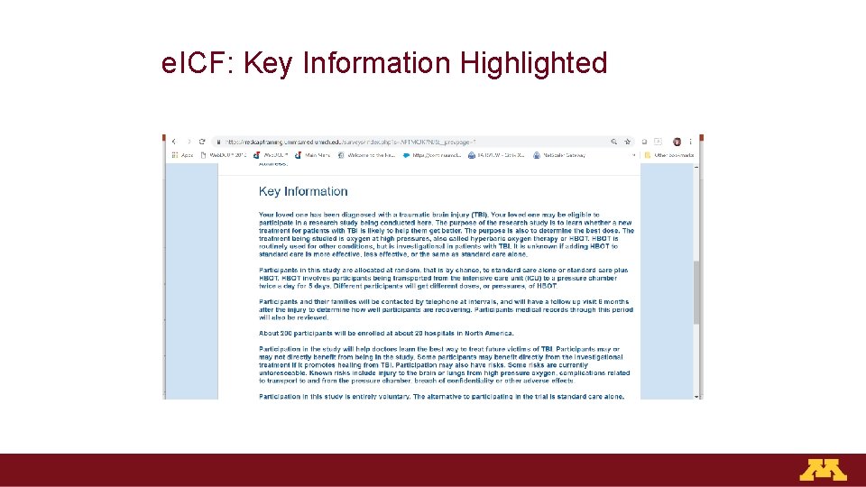 e. ICF: Key Information Highlighted 