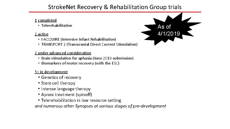 Stroke. Net Recovery & Rehabilitation Group trials 1 completed • Telerehabilitation 2 active •