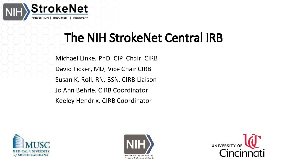 The NIH Stroke. Net Central IRB Michael Linke, Ph. D, CIP Chair, CIRB David