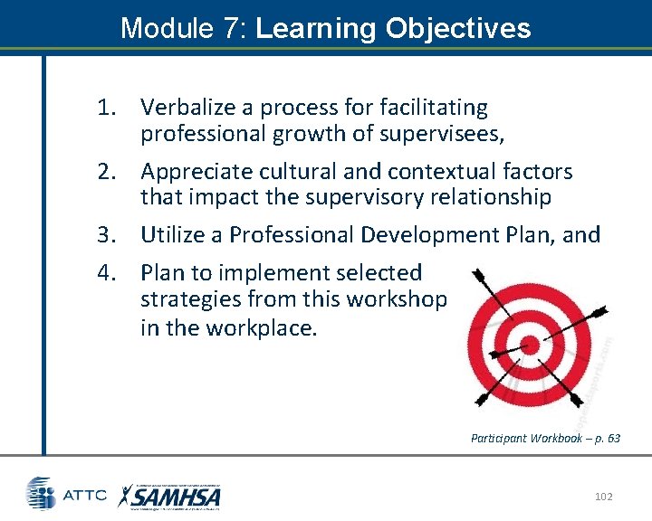 Module 7: Learning Objectives 1. Verbalize a process for facilitating professional growth of supervisees, Module 7: Learning Objectives 1. Verbalize a process for facilitating professional growth of supervisees,
