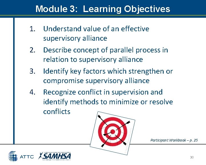 Module 3: Learning Objectives 1. Understand value of an effective supervisory alliance 2. Describe Module 3: Learning Objectives 1. Understand value of an effective supervisory alliance 2. Describe
