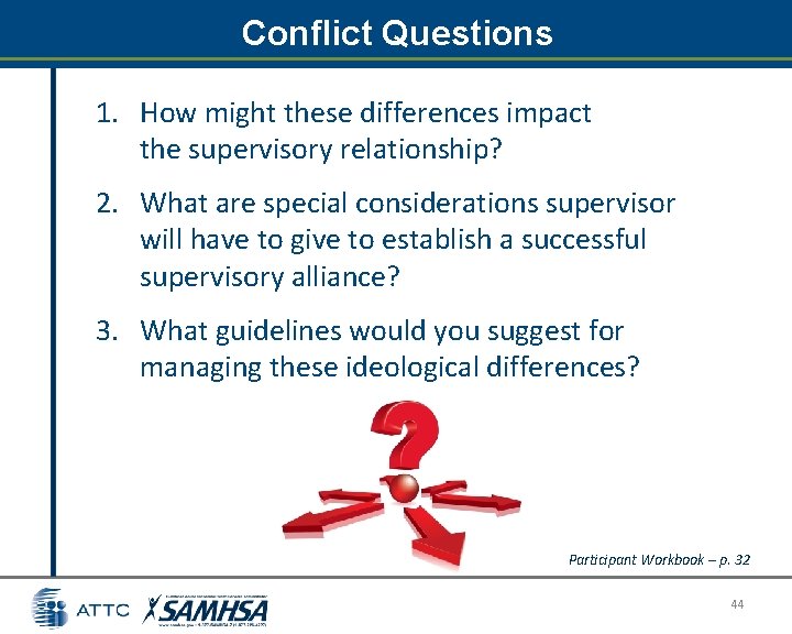 Conflict Questions 1. How might these differences impact the supervisory relationship? 2. What are Conflict Questions 1. How might these differences impact the supervisory relationship? 2. What are