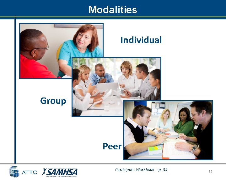 Modalities Individual Group Peer Participant Workbook – p. 35 52 Modalities Individual Group Peer Participant Workbook – p. 35 52