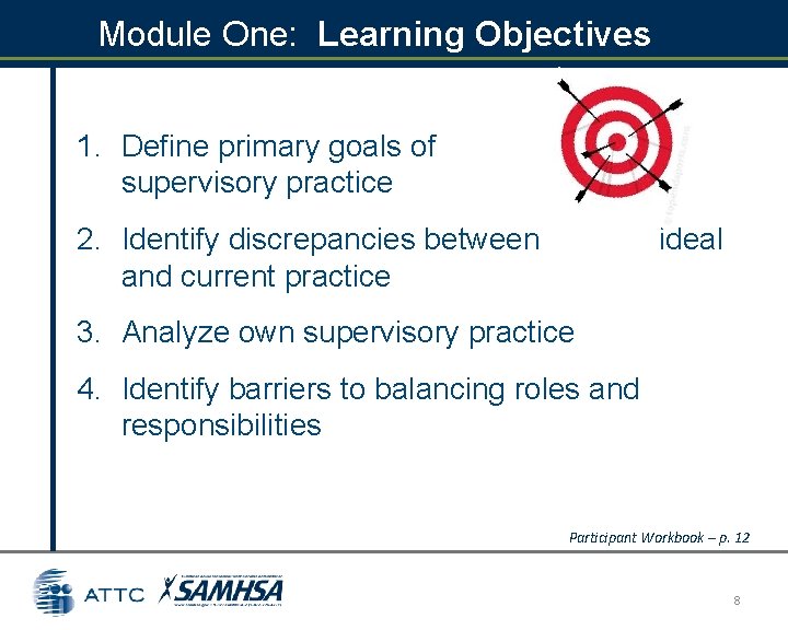 Module One: Learning Objectives 1. Define primary goals of supervisory practice 2. Identify discrepancies Module One: Learning Objectives 1. Define primary goals of supervisory practice 2. Identify discrepancies