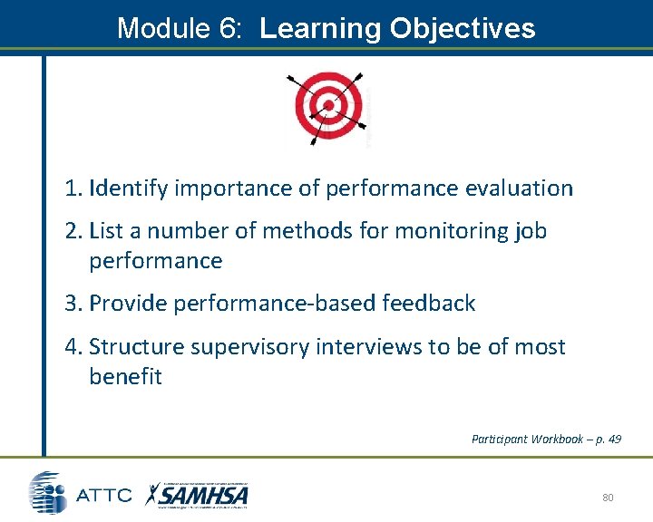Module 6: Learning Objectives 1. Identify importance of performance evaluation 2. List a number Module 6: Learning Objectives 1. Identify importance of performance evaluation 2. List a number