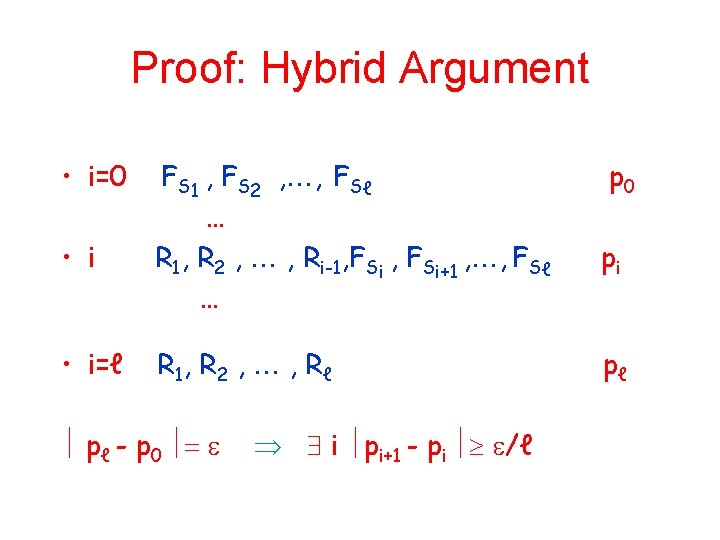 Proof: Hybrid Argument • i=0 • i=ℓ FS 1 , FS 2 , ,