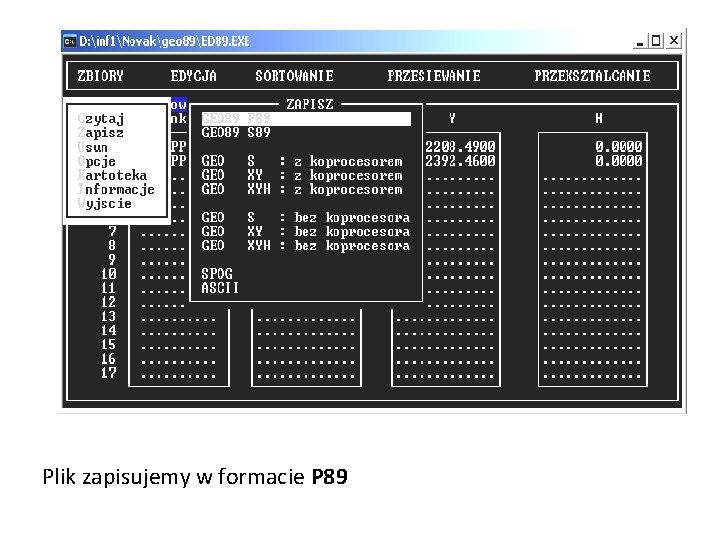 Plik zapisujemy w formacie P 89 