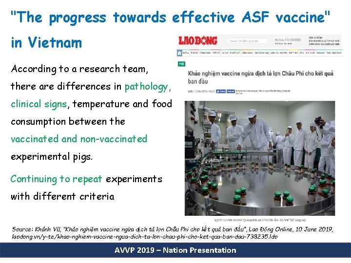 "The progress towards effective ASF vaccine" in Vietnam According to a research team, there
