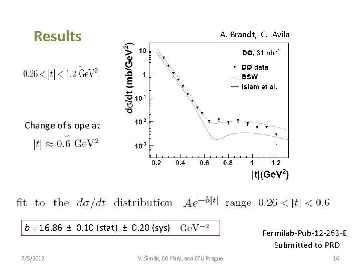 Results A. Brandt, C. Avila Change of slope at b = 16. 86 ±