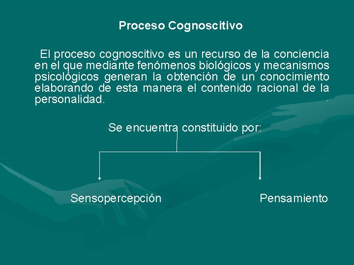 Proceso Cognoscitivo El proceso cognoscitivo es un recurso de la conciencia en el que