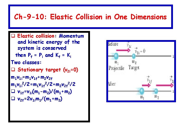 Ch-9 -10: Elastic Collision in One Dimensions q Elastic collision: Momentum and kinetic energy