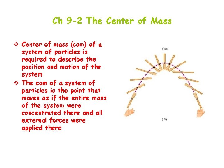 Ch 9 -2 The Center of Mass v Center of mass (com) of a