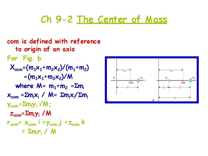 Ch 9 -2 The Center of Mass com is defined with reference to origin