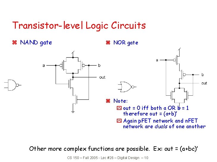 Transistor-level Logic Circuits z NAND gate z NOR gate z Note: y out = Transistor-level Logic Circuits z NAND gate z NOR gate z Note: y out =
