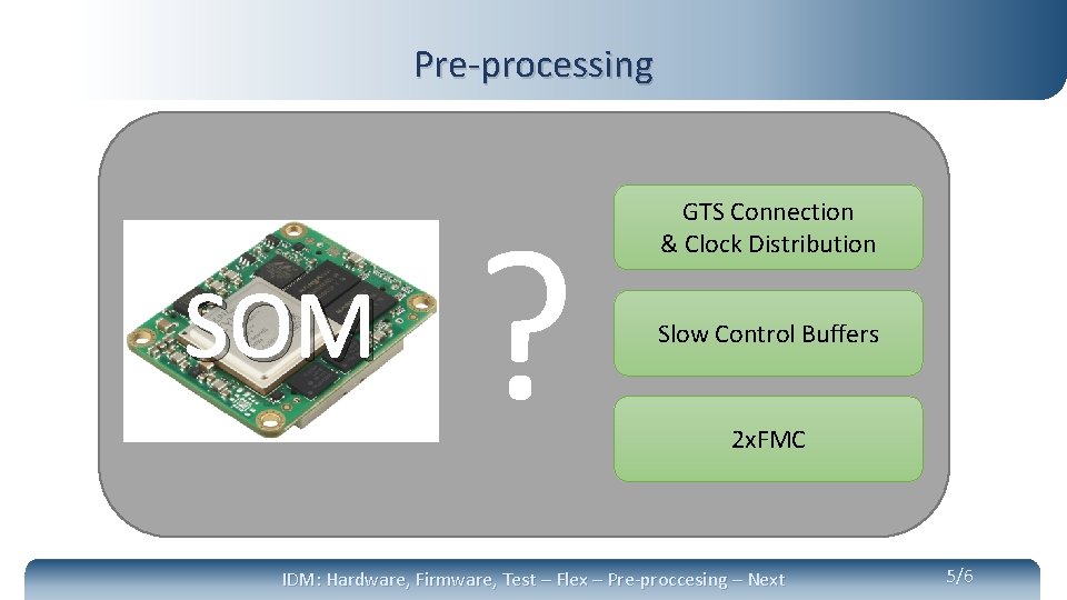 Pre-processing SOM ? GTS Connection & Clock Distribution Slow Control Buffers 2 x. FMC