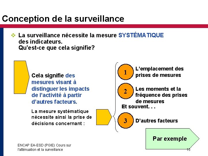 Conception de la surveillance v La surveillance nécessite la mesure SYSTÉMATIQUE des indicateurs. Qu’est-ce